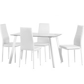 Abbey Small Dining Set Clear Glass/White/White Pu